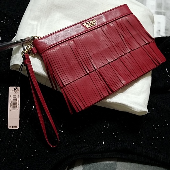 Victoria's Secret Handbags - NWT! VICTORIA'S SECRET RED FRINGE WRISTLET